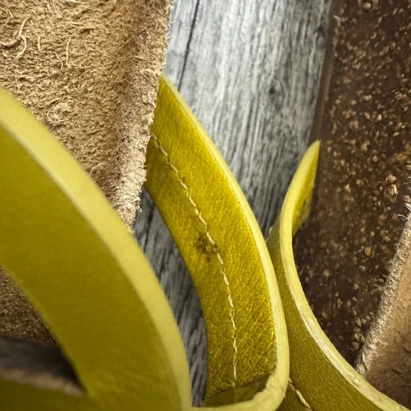 Tory Burch Miller Cloud Leather Sandals Cork Thong Lemon Lime Yellow Sz 10 - Picture 7 of 9